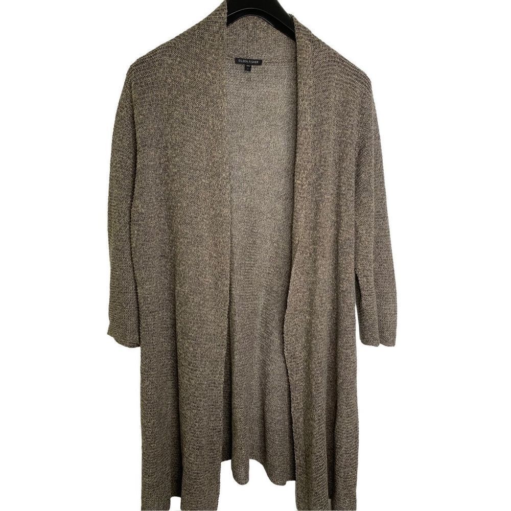 Eileen Fisher cardigan sweater long sleeve size large light gray